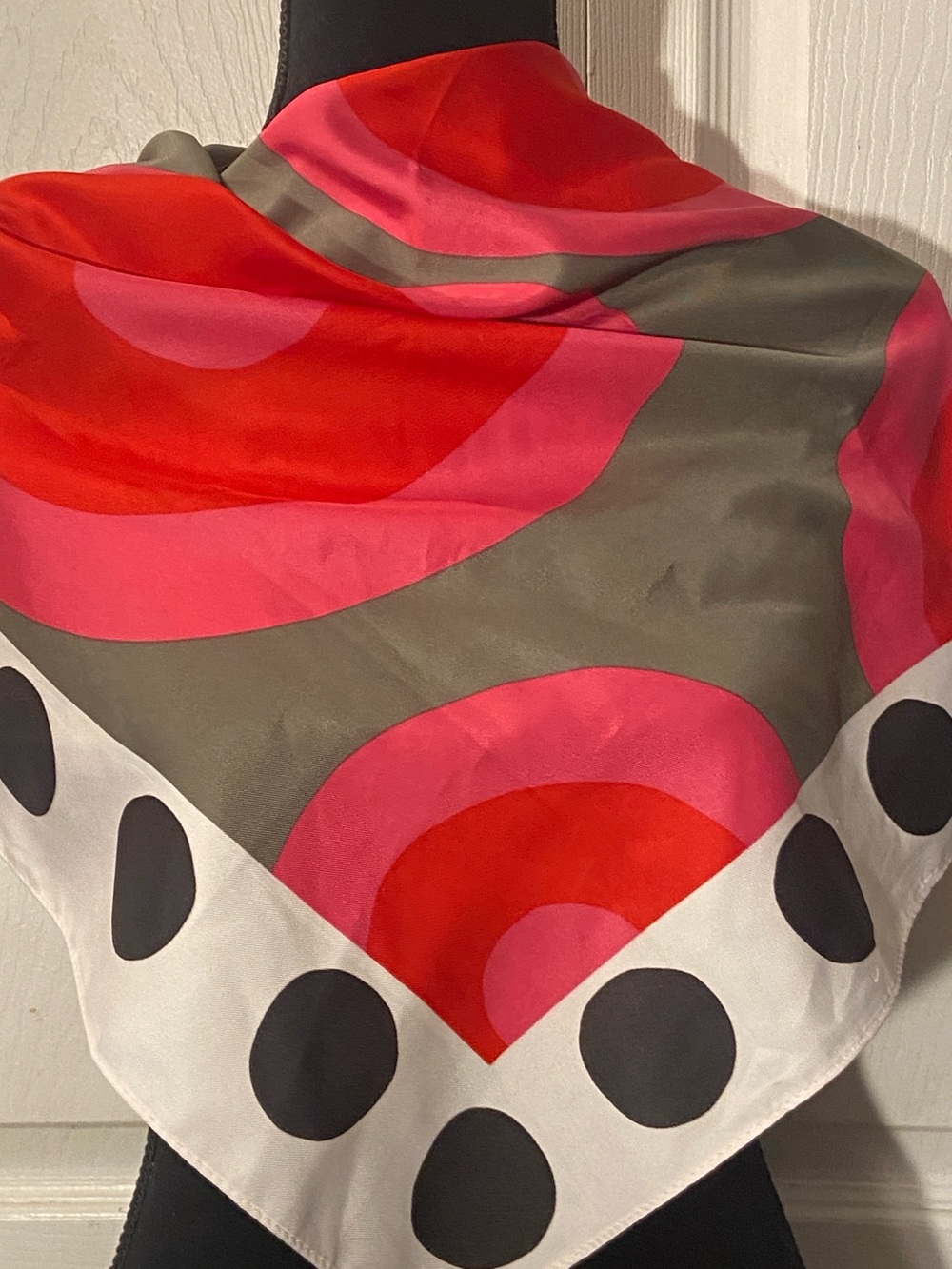 Parfois Bold Polka Dot Circle-Print Silk Scarf Red Black Grey